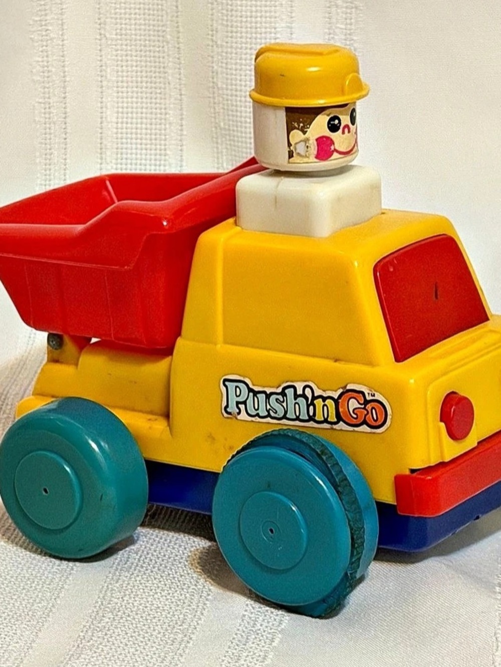 Vintage 1975 Push’N Go Tomy Yellow Red Dump Truck Vehicle Works